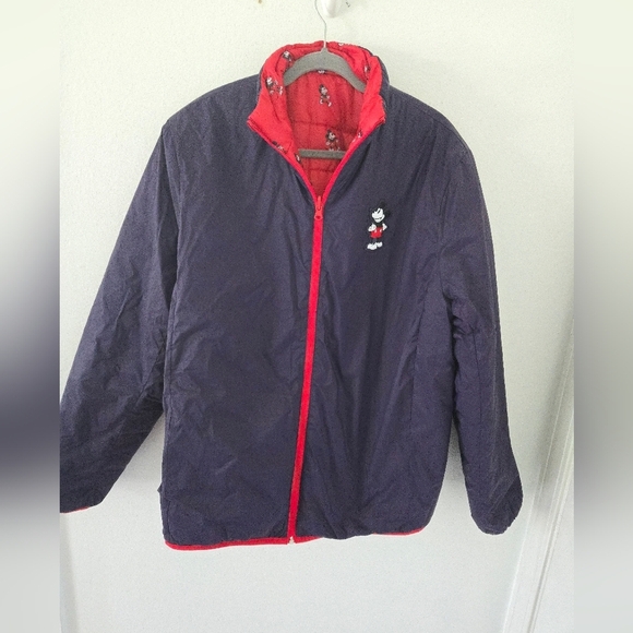 Disney Parks Mickey Mouse Red Purple Jacket REVERSIBLE Puffer Womens Size Large - Picture 2 of 7